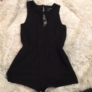 Black Lace Neck Romper